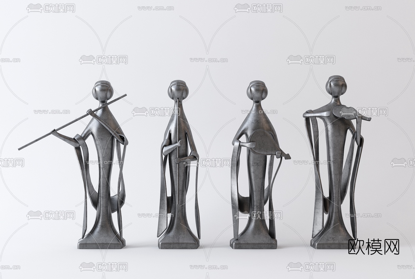 新中式人物雕塑摆件3d模型下载