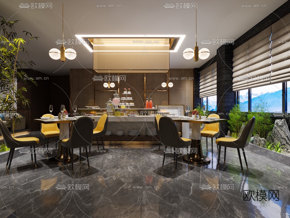 新中式茶楼接待大厅3d模型下载_ID10033688_3dmax免费模型-欧模网