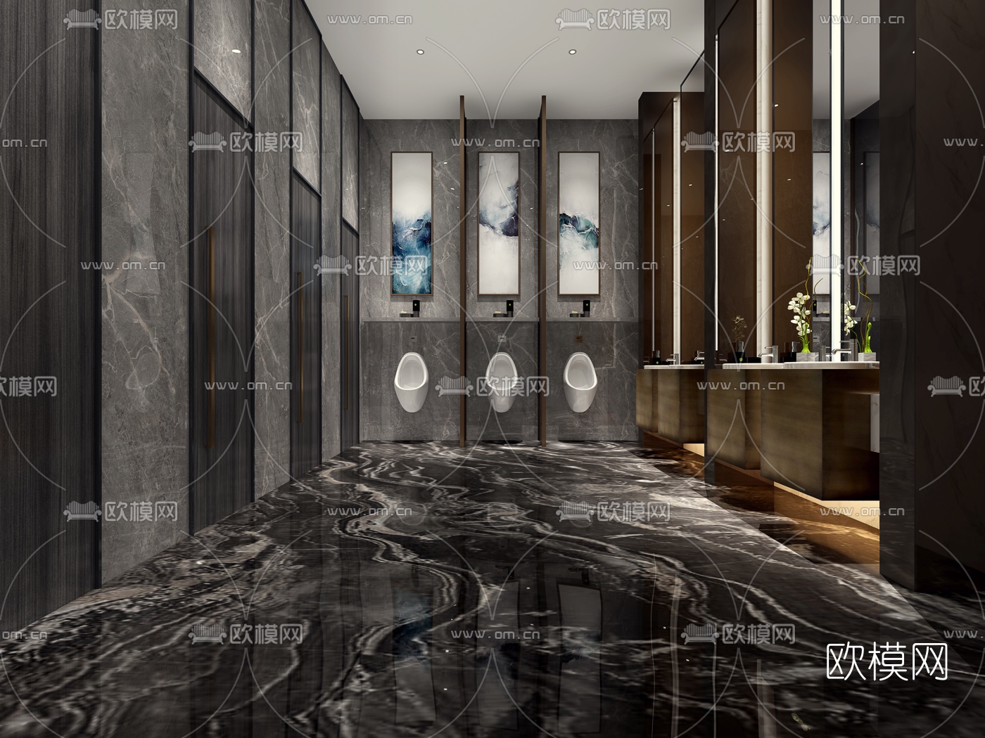 新中式公共卫生间3d模型下载