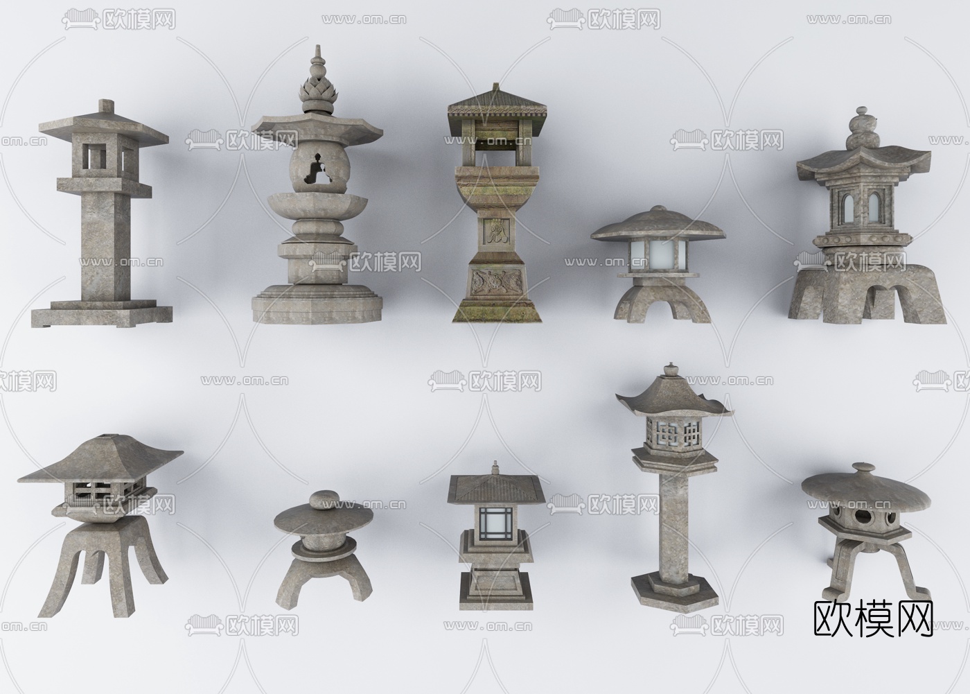 中式户外草坪灯组合3d模型