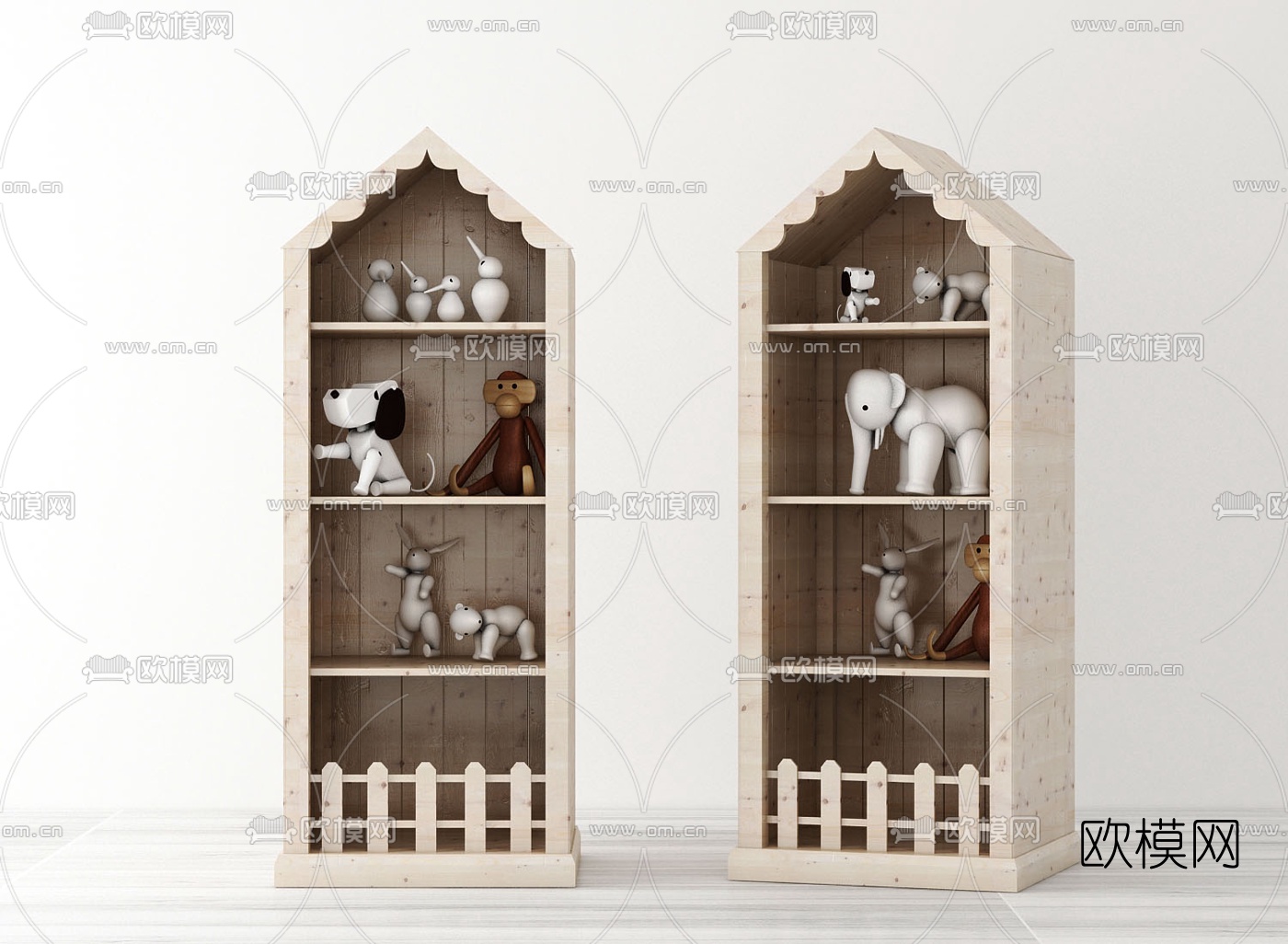 北欧木质儿童玩具收纳柜3d模型下载