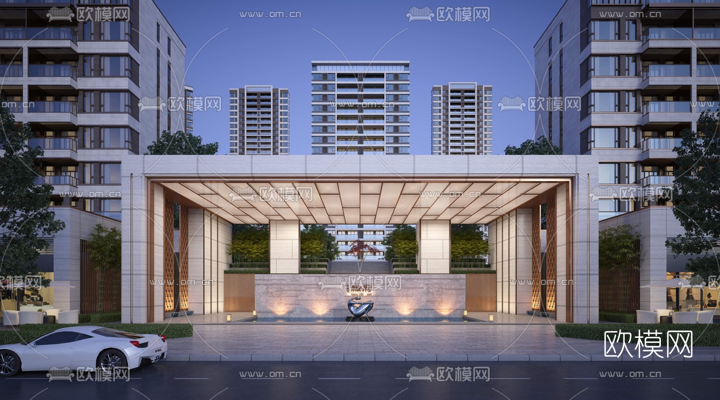现代住宅小区外观3d模型下载