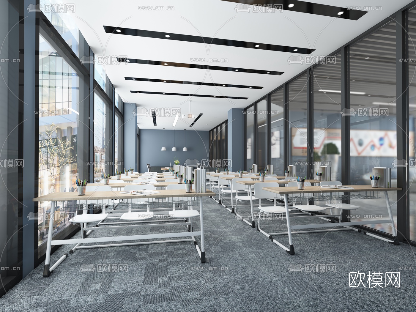 现代高级灰培训学校3d模型下载（渲染图2）