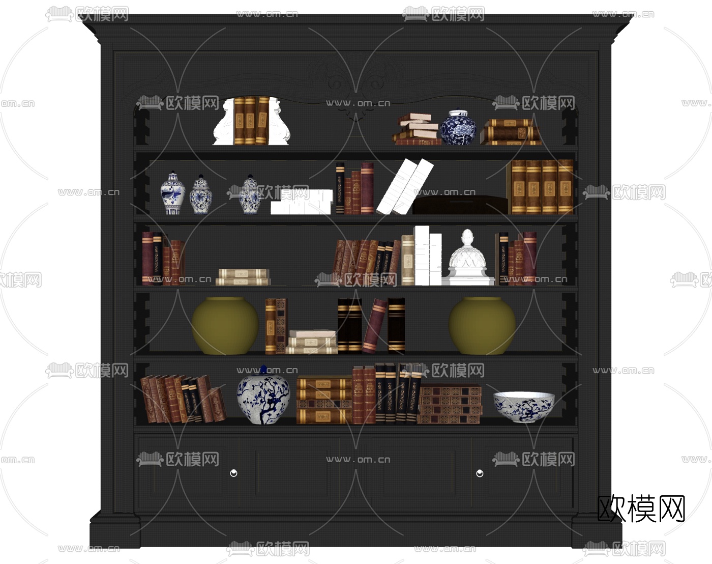 欧式实木书柜su模型下载（渲染图1）