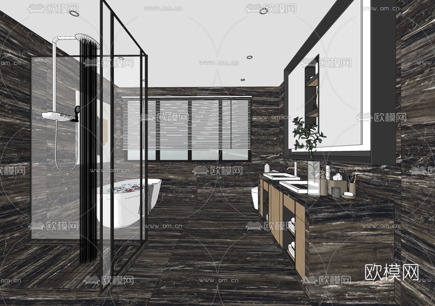 现代轻奢浴室卫生间su模型