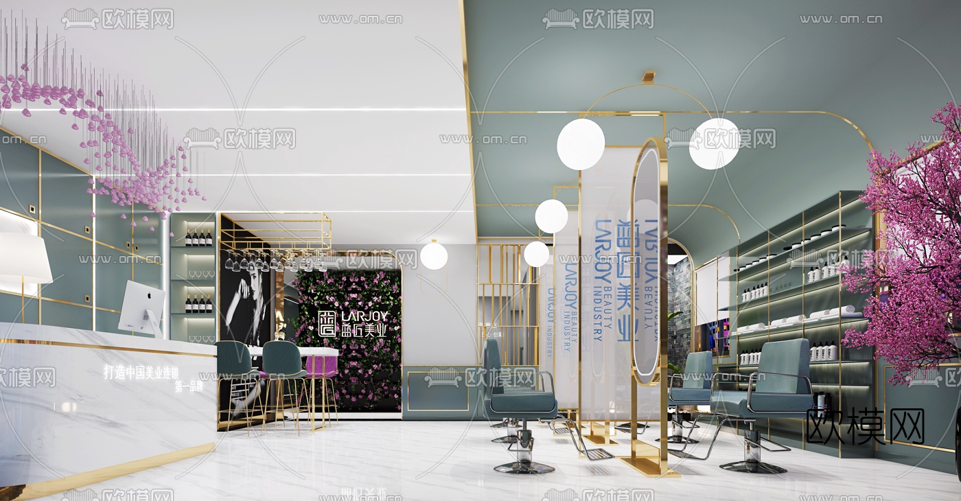 现代轻奢理发店3d模型下载（渲染图4）