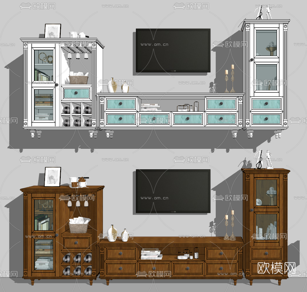 美式电视柜组合柜su模型下载（渲染图3）