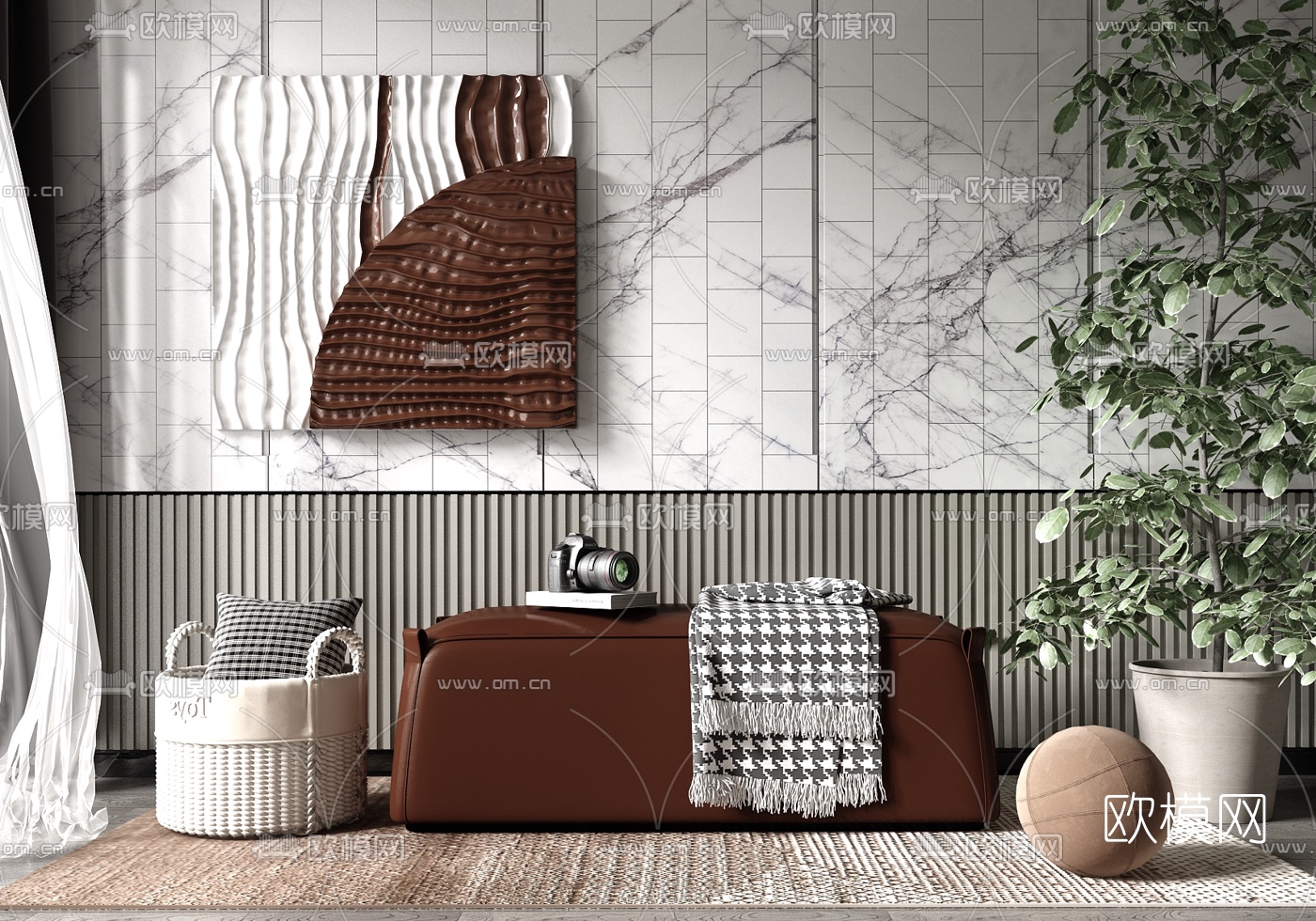 现代轻奢沙发凳su模型下载（渲染图1）