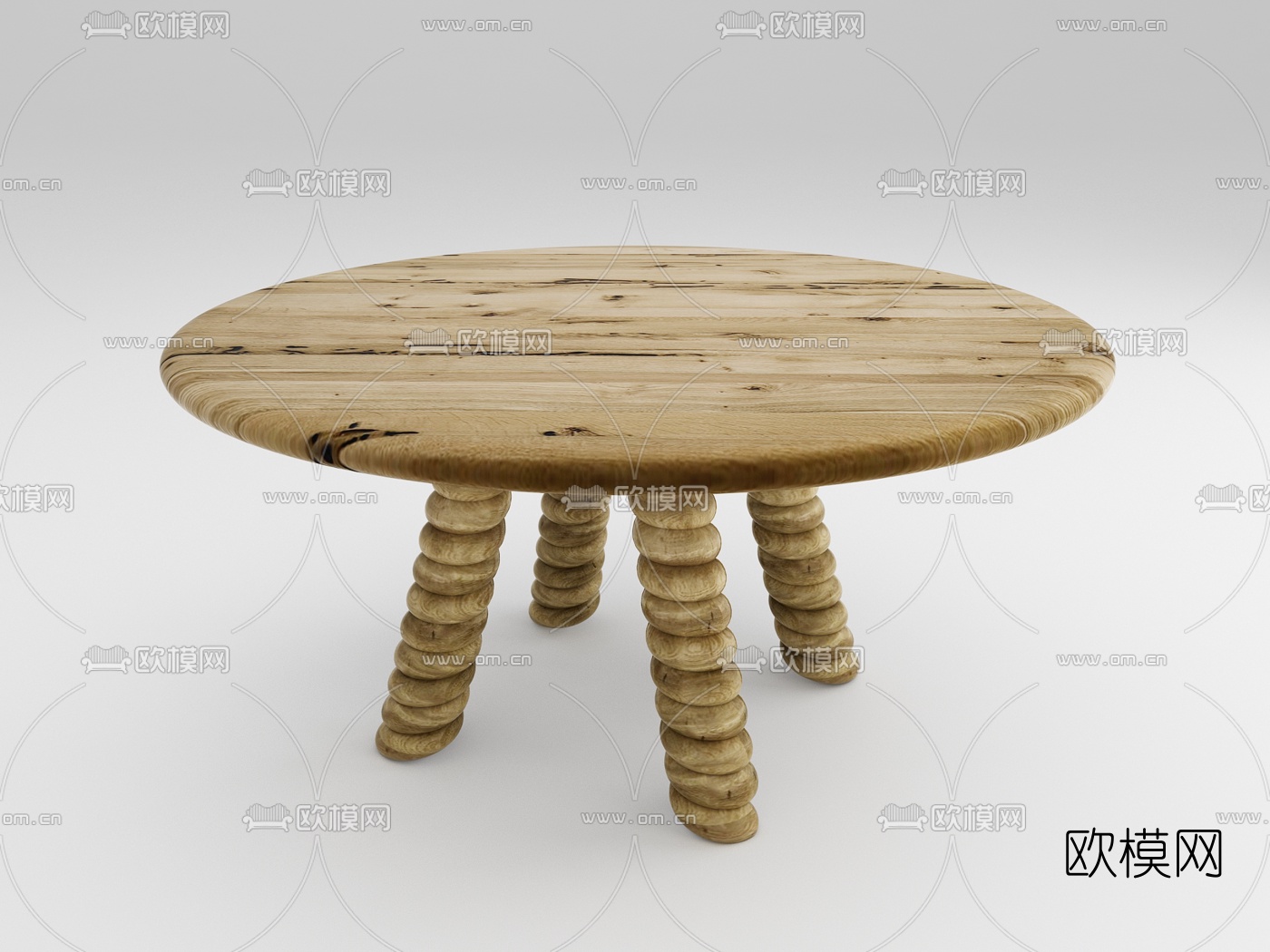 意大利Riva1920品牌 现代威尼斯橡木圆形休闲咖啡桌3d模型下载（渲染图2）