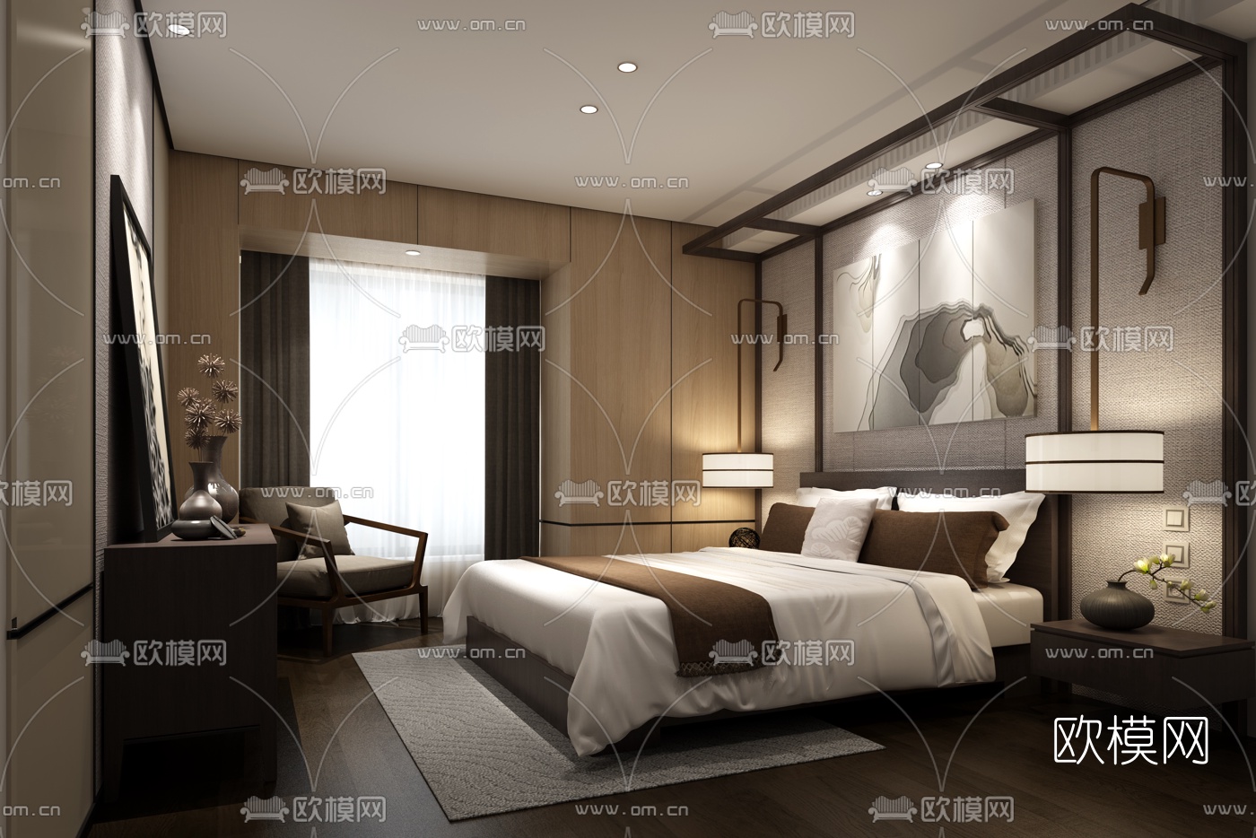 新中式卧室3D模型