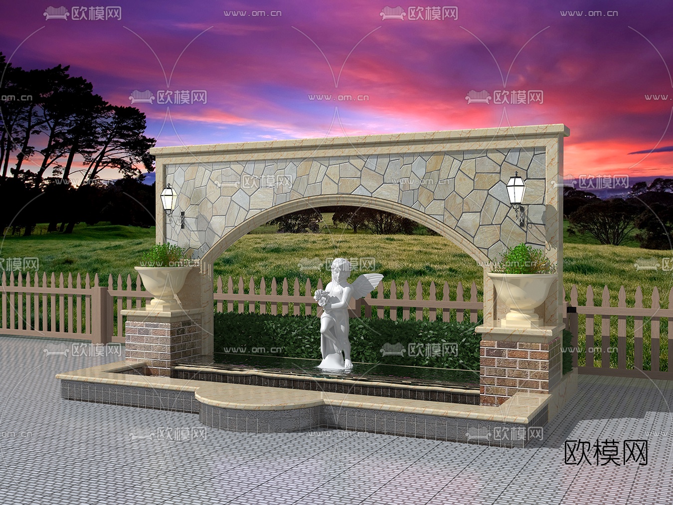 欧式园林景观墙免费3d模型