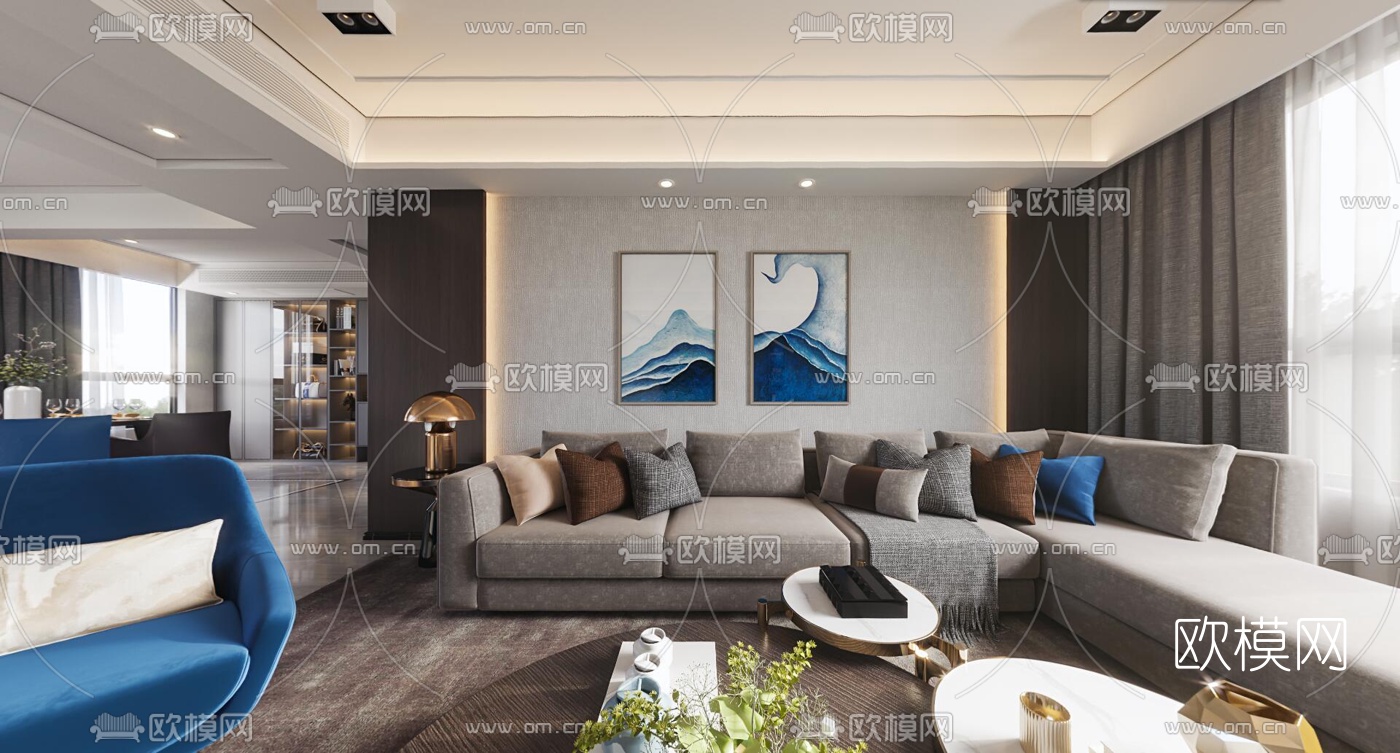 现代客厅全景3d模型