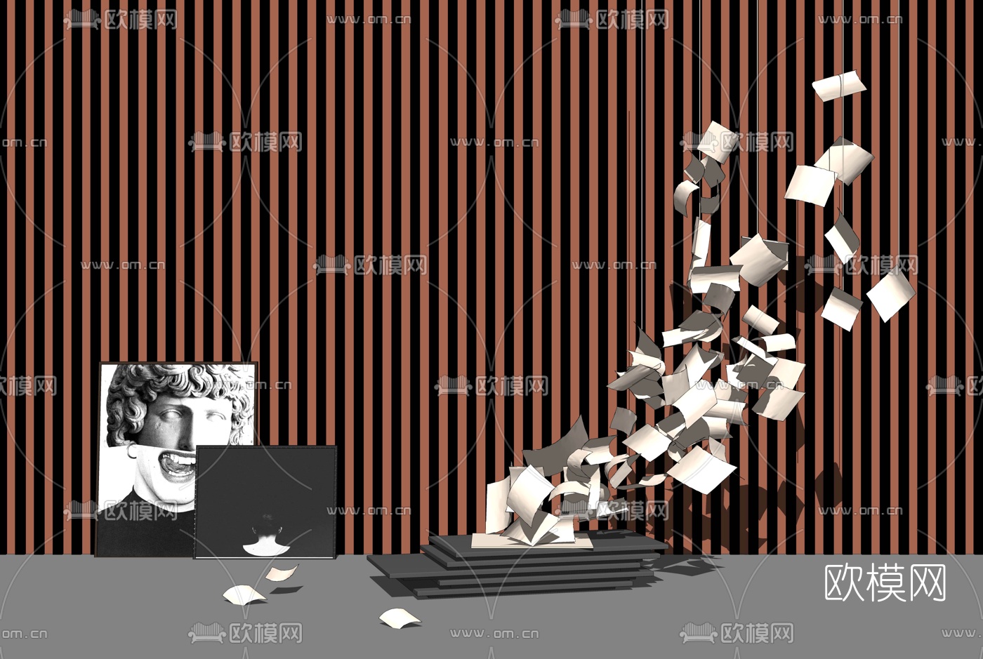 现代纸片艺术雕塑su模型下载