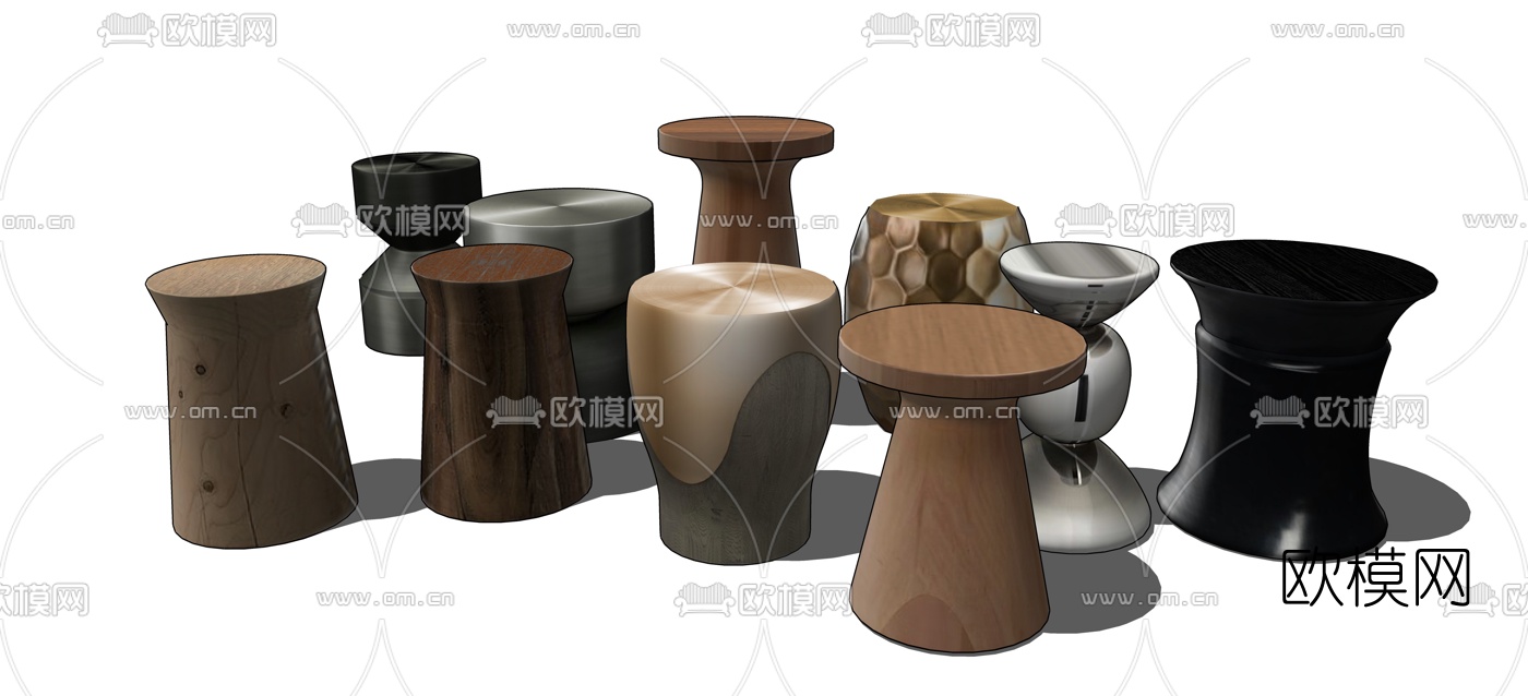 现代实木凳子组合su模型下载（渲染图1）