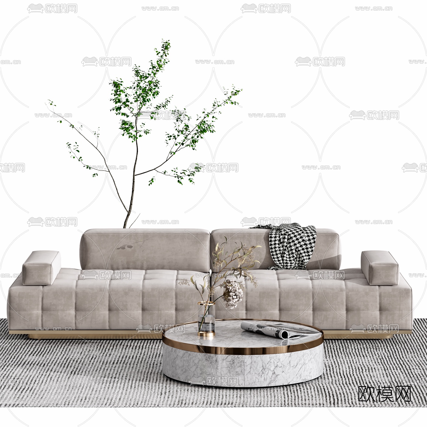 现代布艺双人沙发3d模型下载