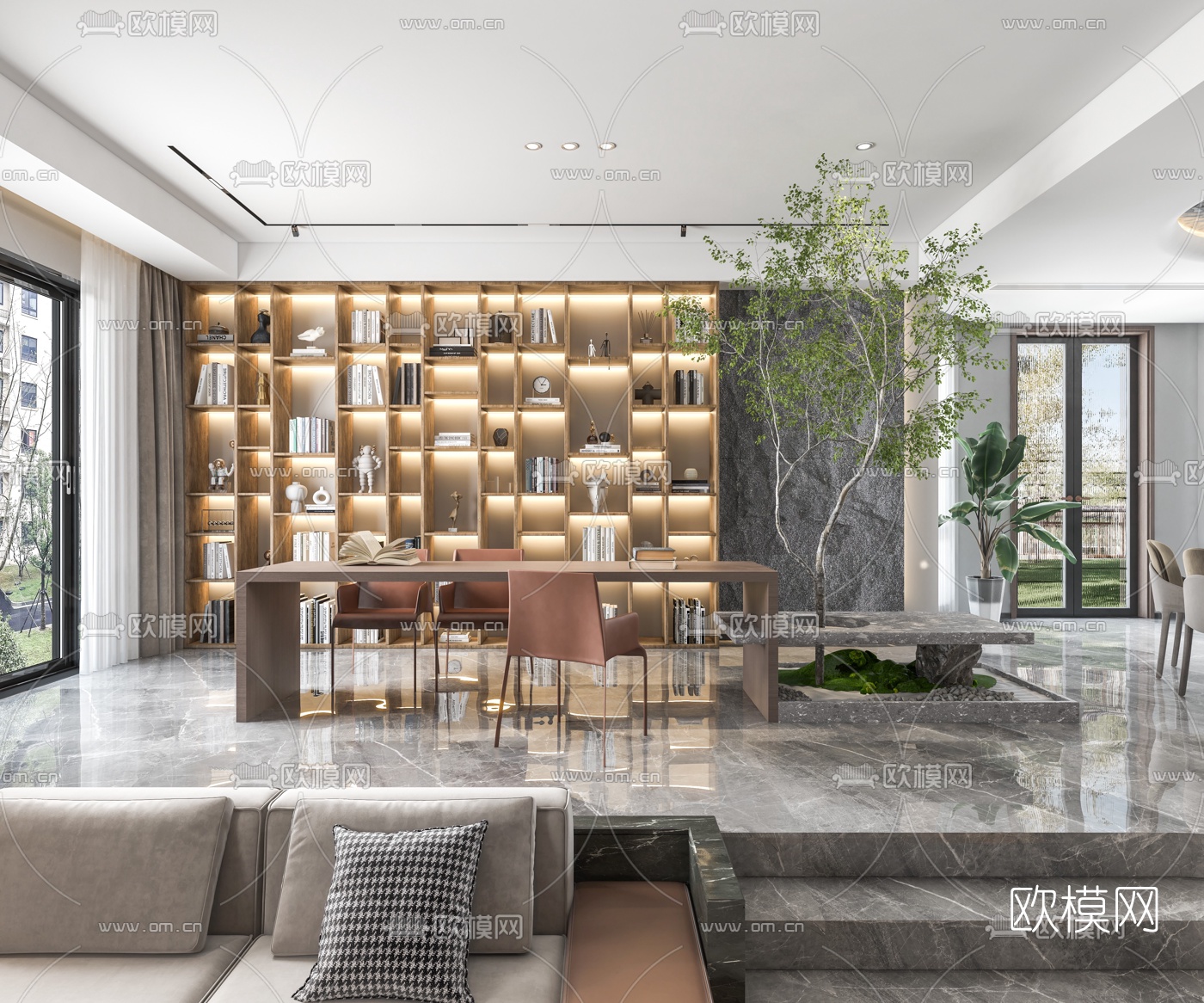 现代跃层客厅餐厅3d模型