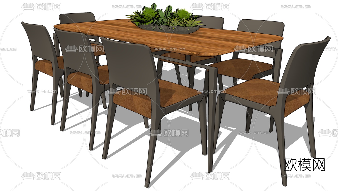 现代实木餐桌椅su模型下载（渲染图1）