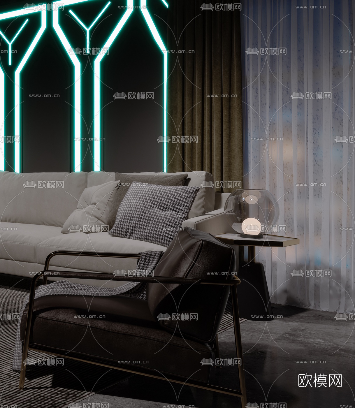 现代网咖电竞房休息区3d模型下载（渲染图3）