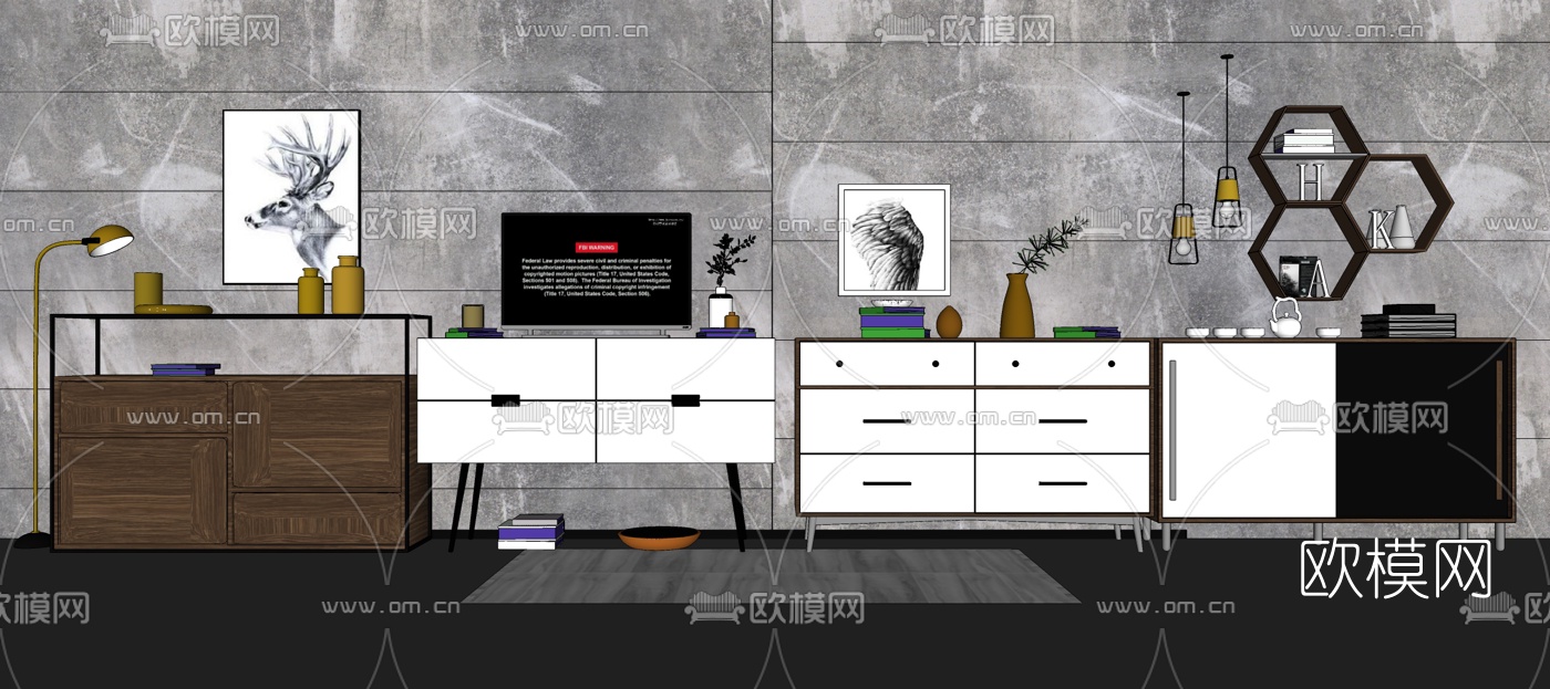 北欧边柜组合su模型下载