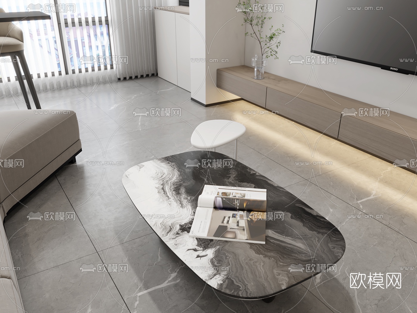 现代简约客厅餐厅3d模型