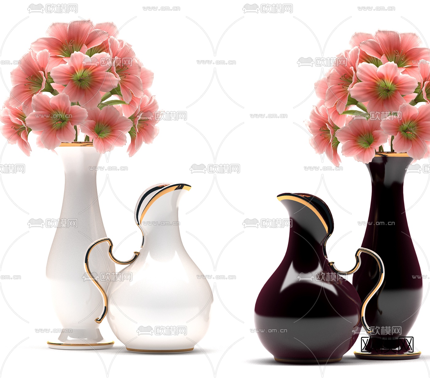 简欧陶瓷花瓶花艺3d模型下载（渲染图2）