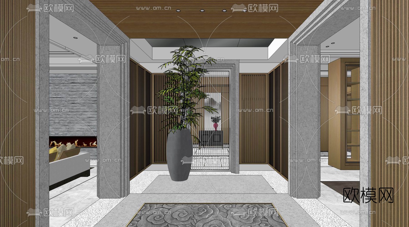 新中式客餐厅su模型下载（渲染图16）