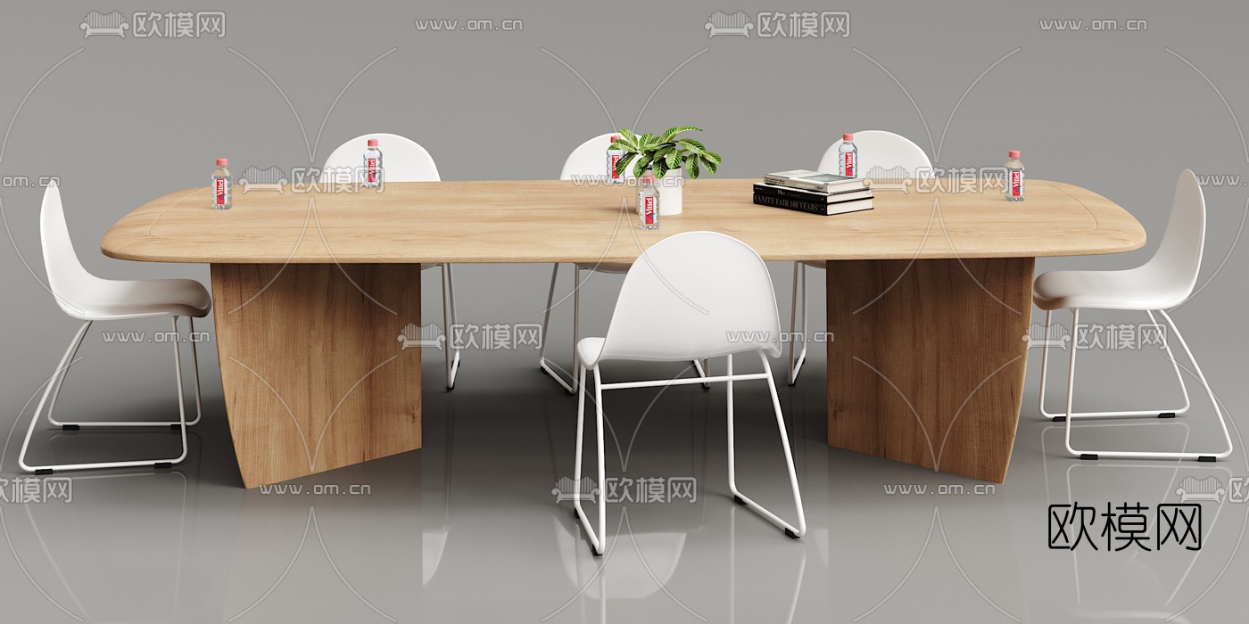 现代实木会议桌椅组合3d模型