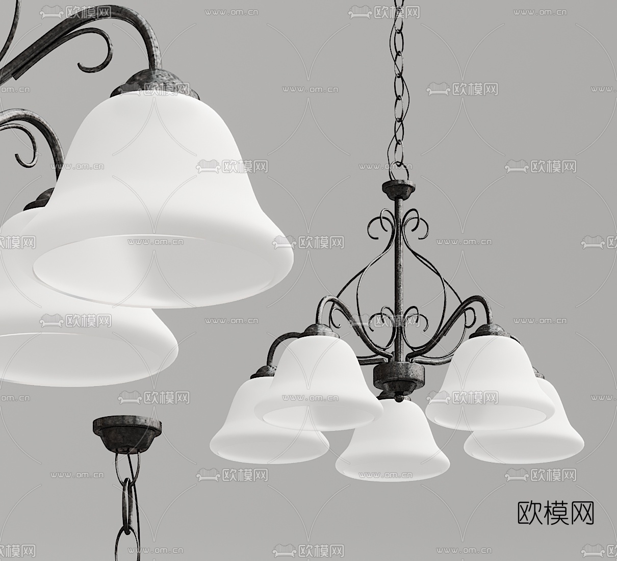 简欧金属多头吊灯3d模型下载