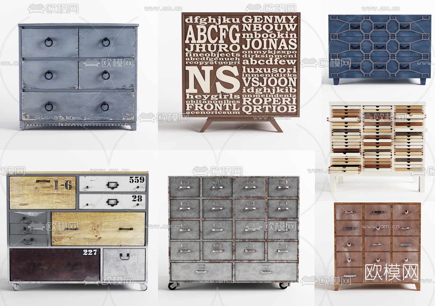 工业风玄关端景柜边柜斗柜3D模型下载
