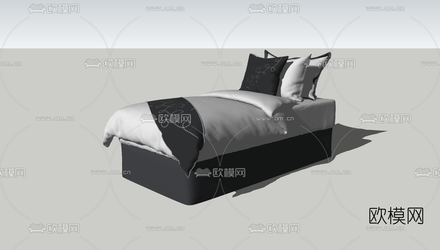 现代单人床免费su模型下载（渲染图3）