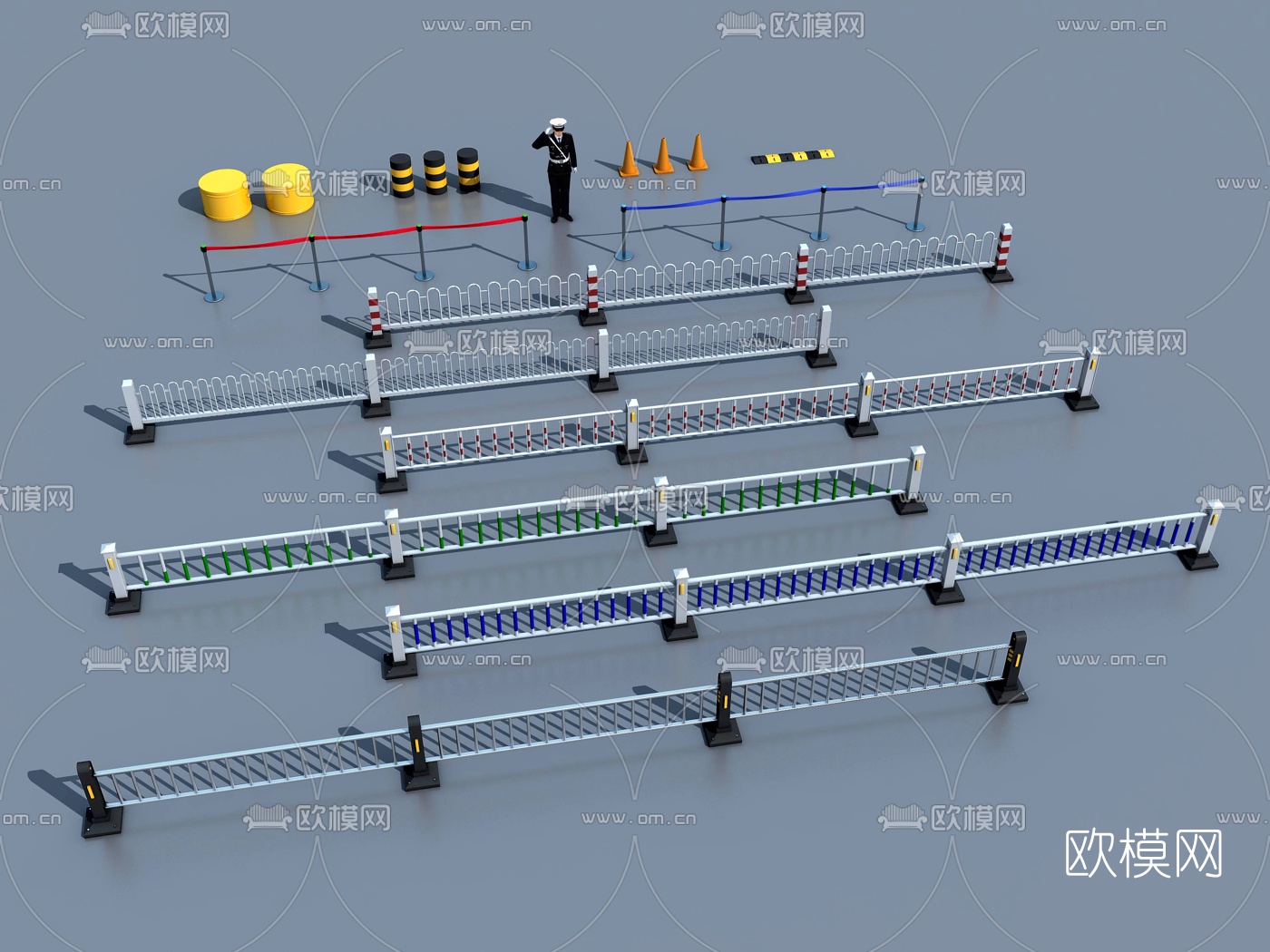 现代道路隔离带护栏杆3d模型下载_ID10150969_3dmax免费模型-欧模网