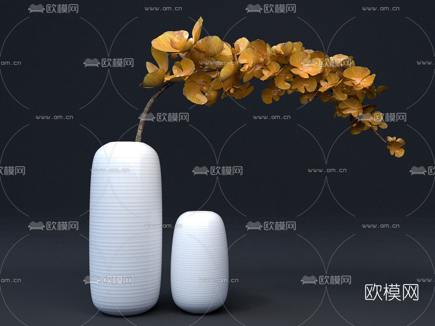 新中式纯白陶瓷花瓶花卉3D模型