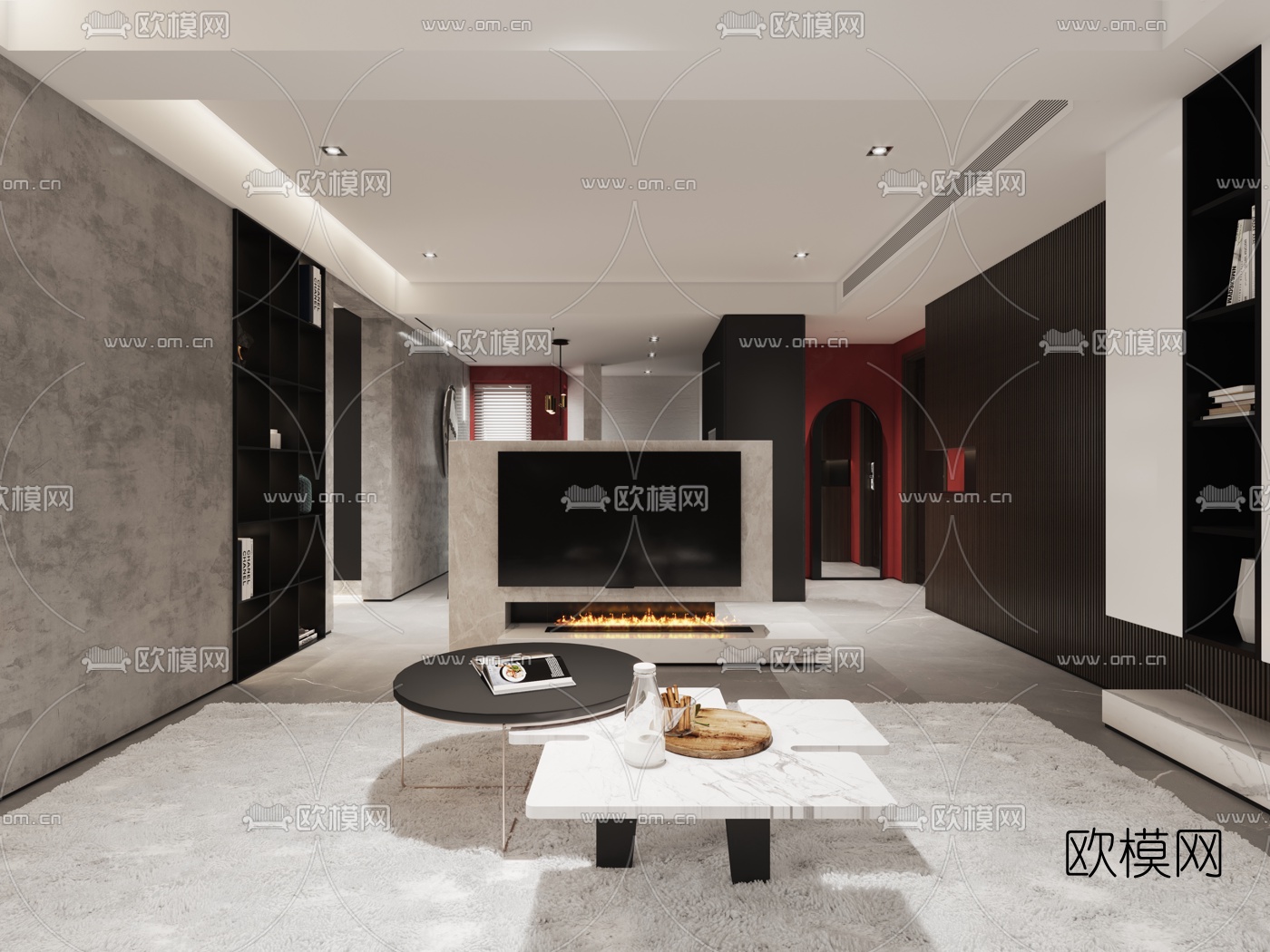 现代简约客厅餐厅3d模型