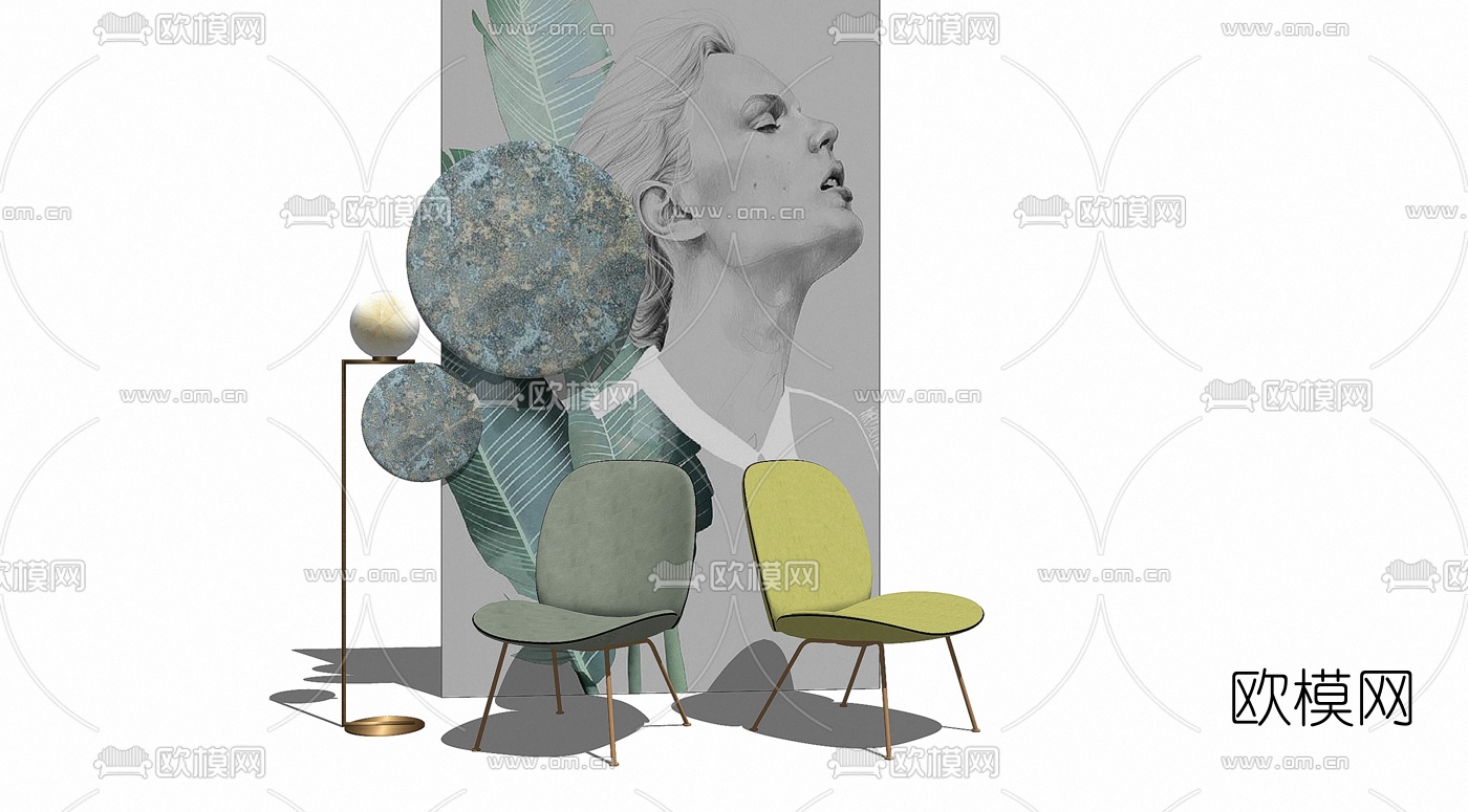 现代布艺单椅su模型下载