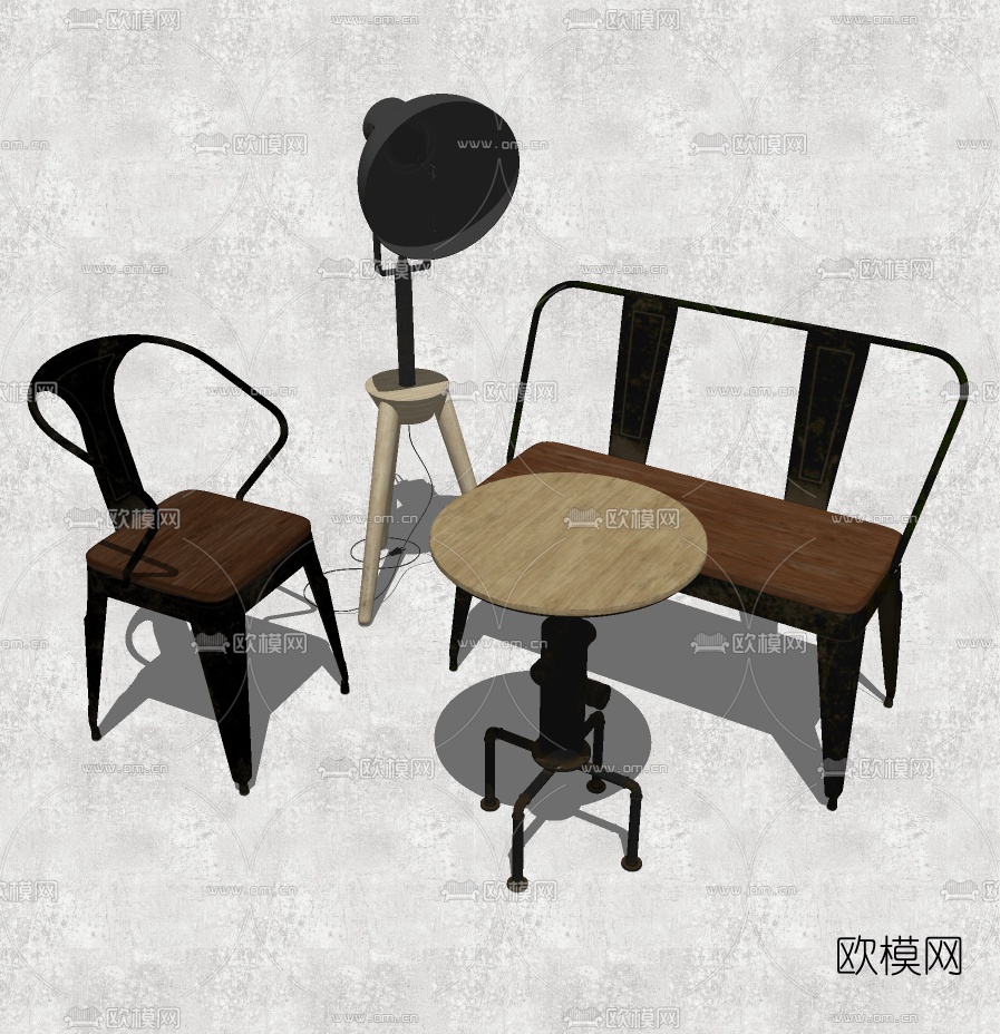 工业风单椅圆几组合su模型