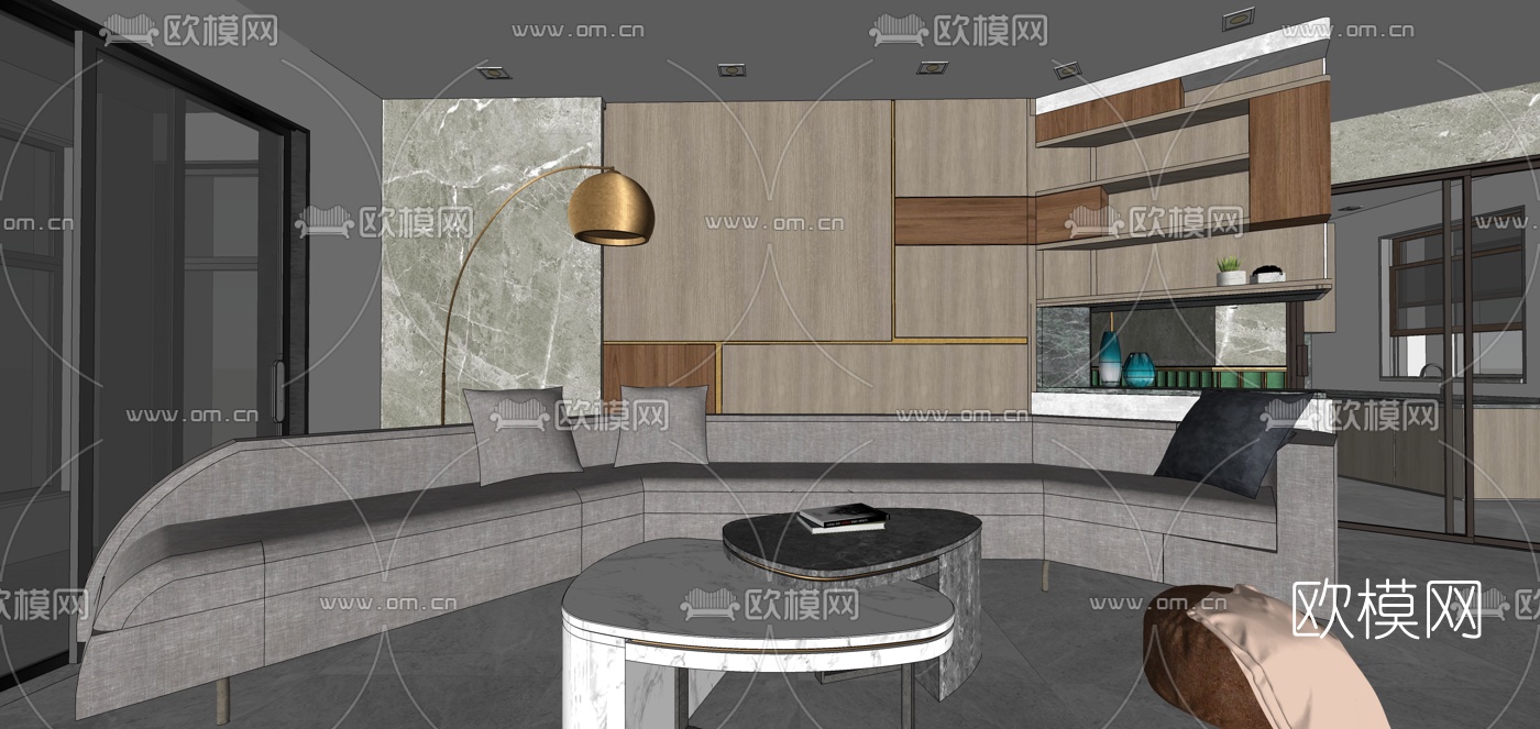 现代轻奢客餐厅su模型下载（渲染图24）