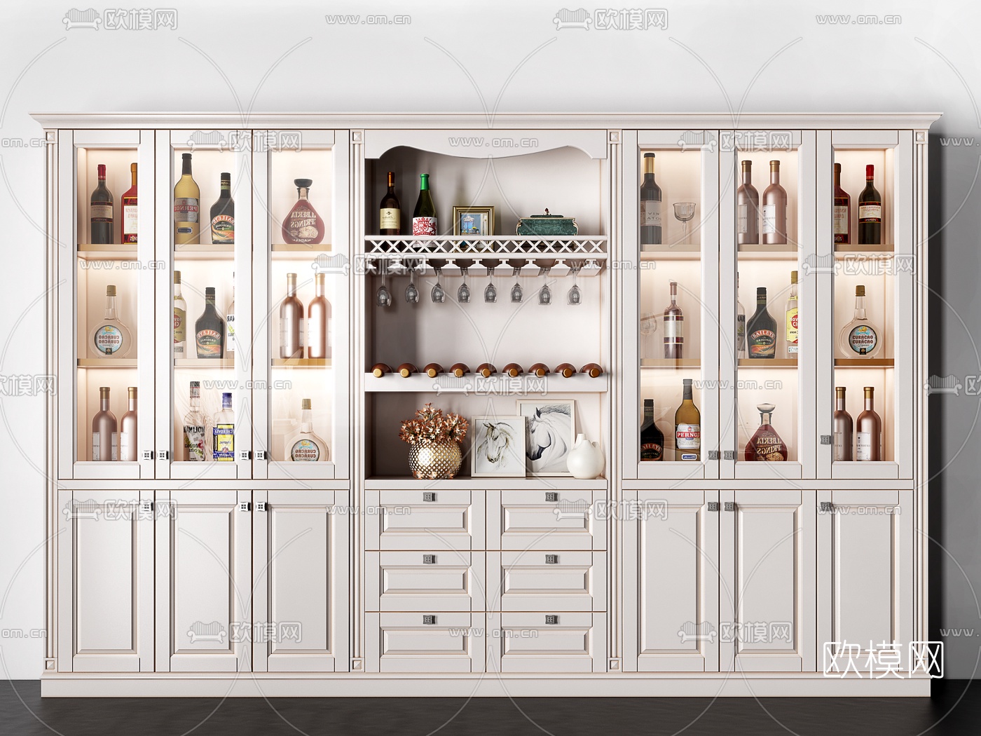 简欧实木酒柜3d模型下载