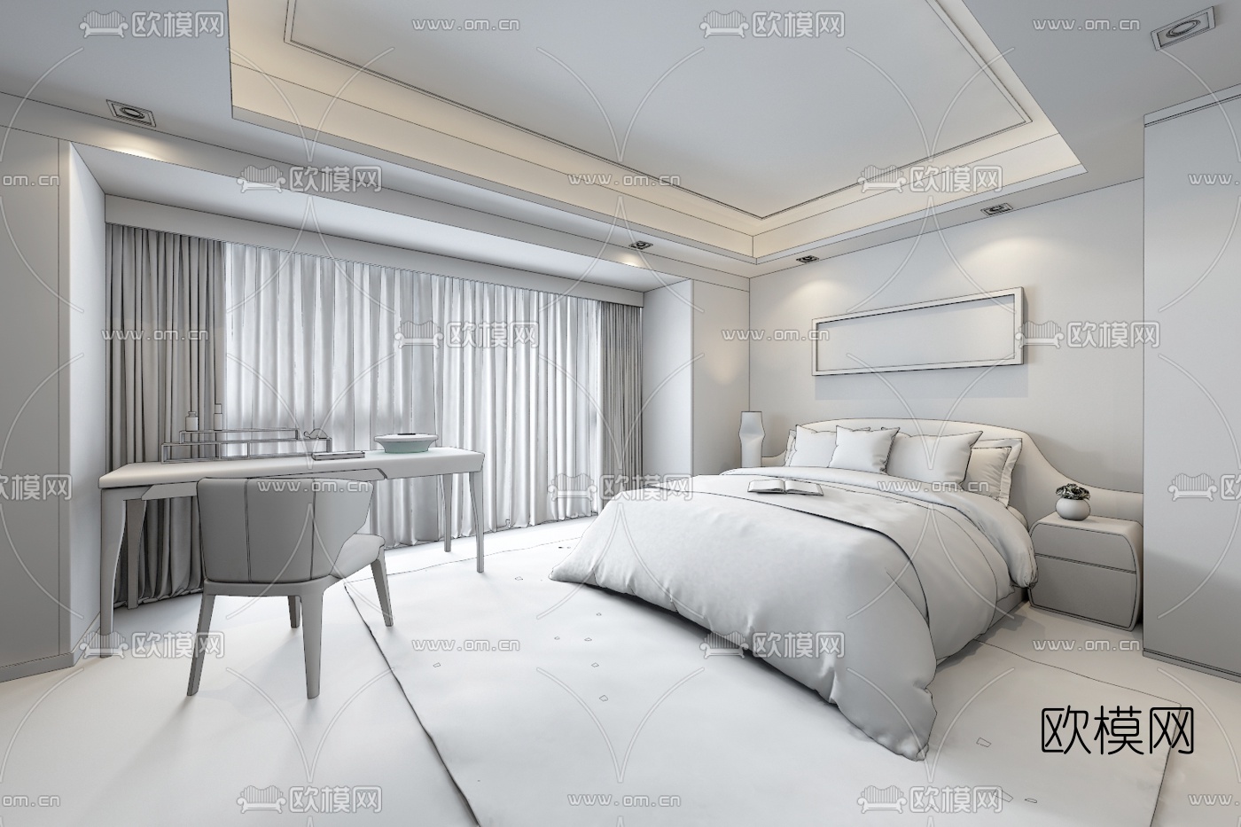 戴勇 现代卧室3D模型下载（渲染图3）