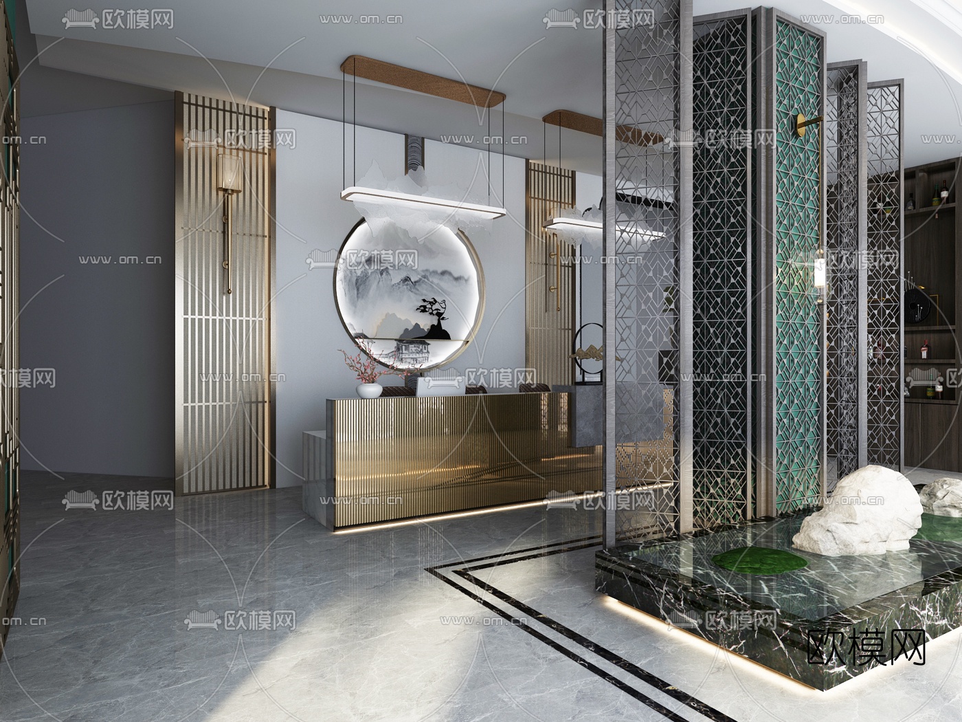 新中式酒店大堂服务台3d模型