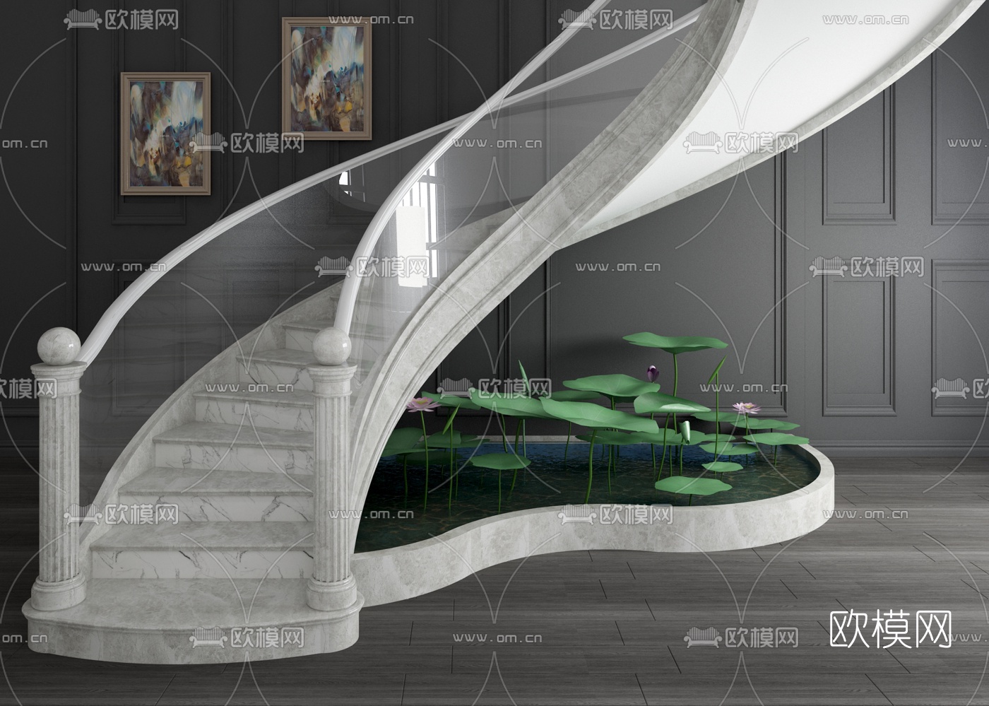 简欧旋转楼梯组合3d模型