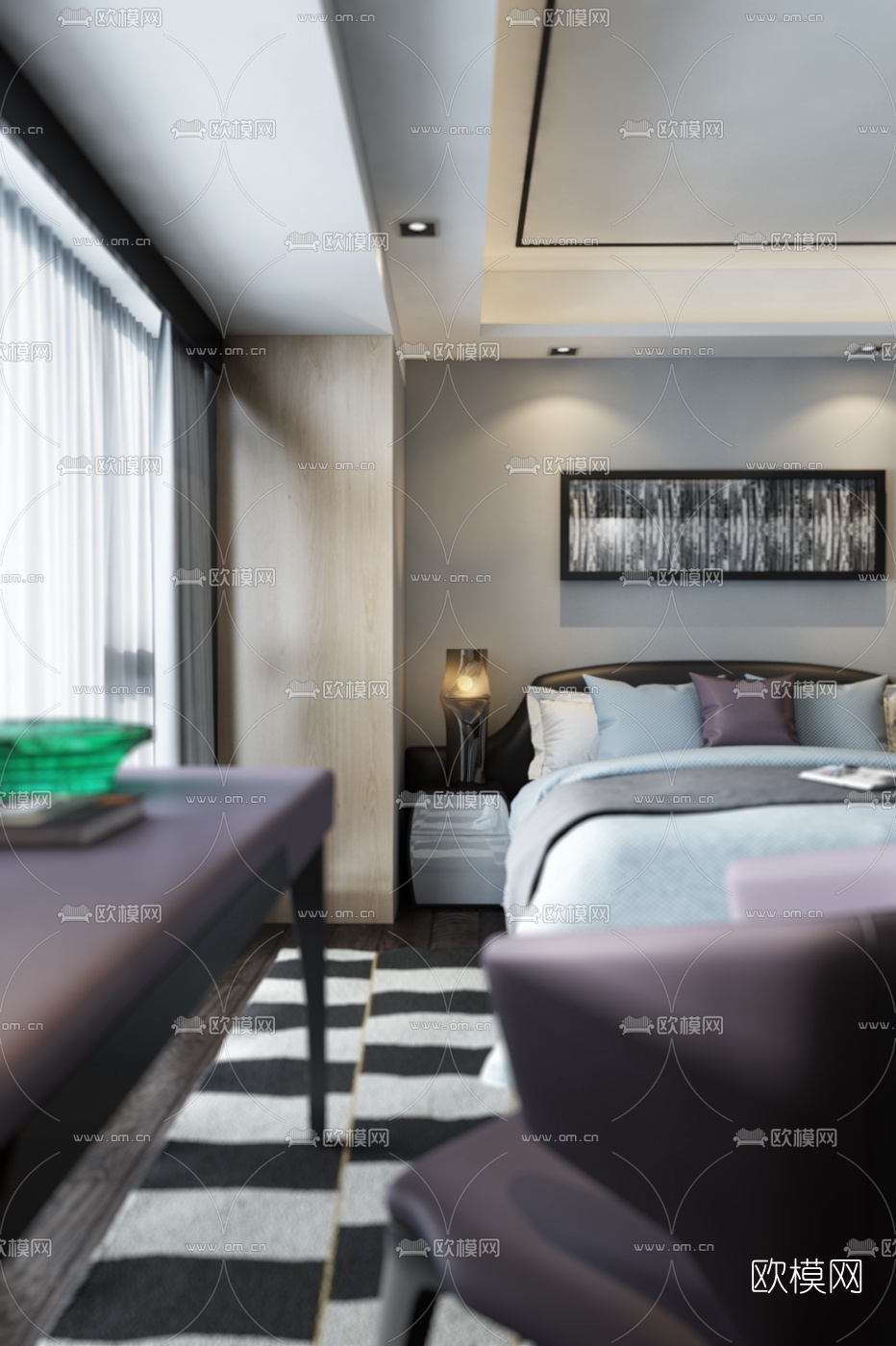 戴勇 现代卧室3D模型下载（渲染图2）