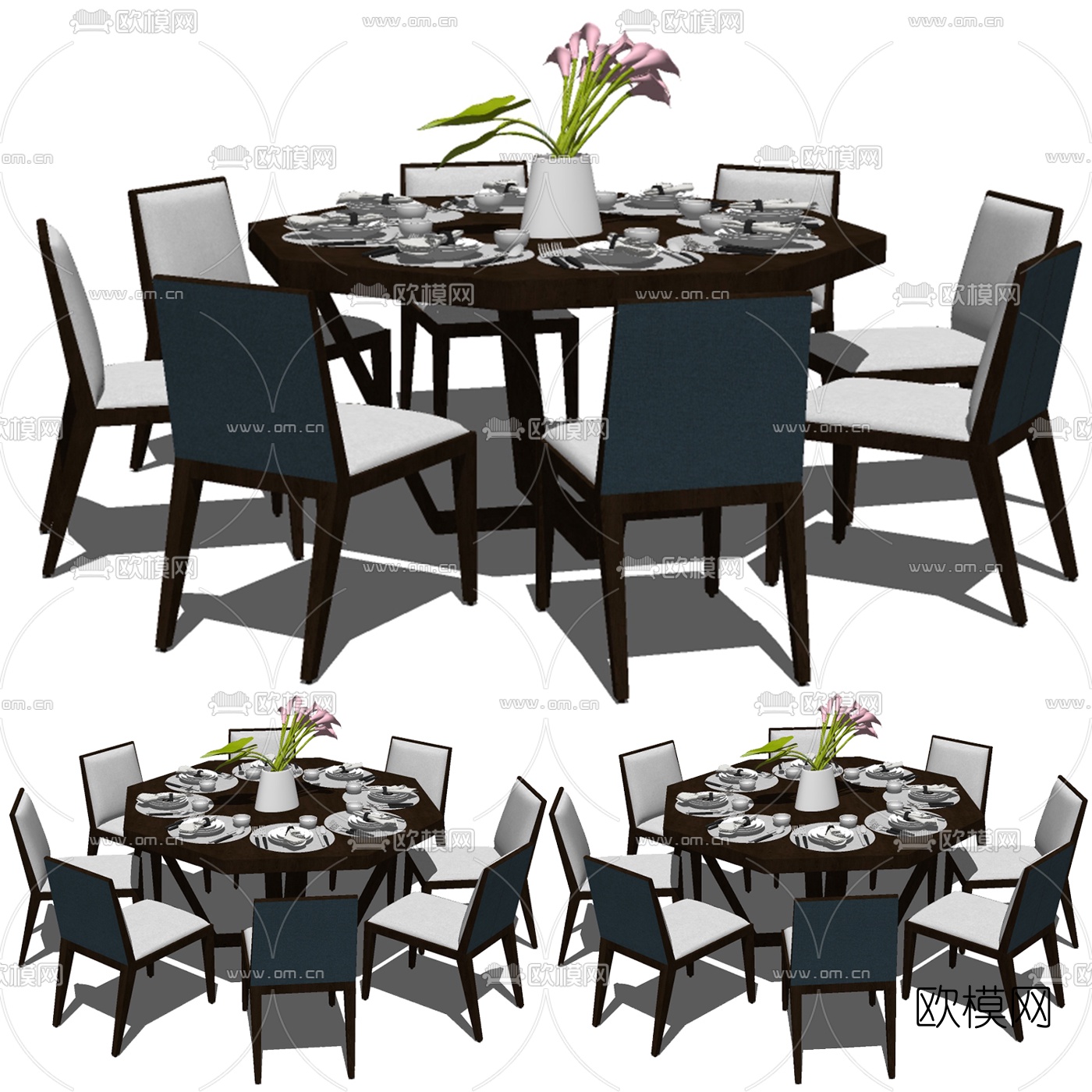 新中式实木餐桌椅免费su模型下载