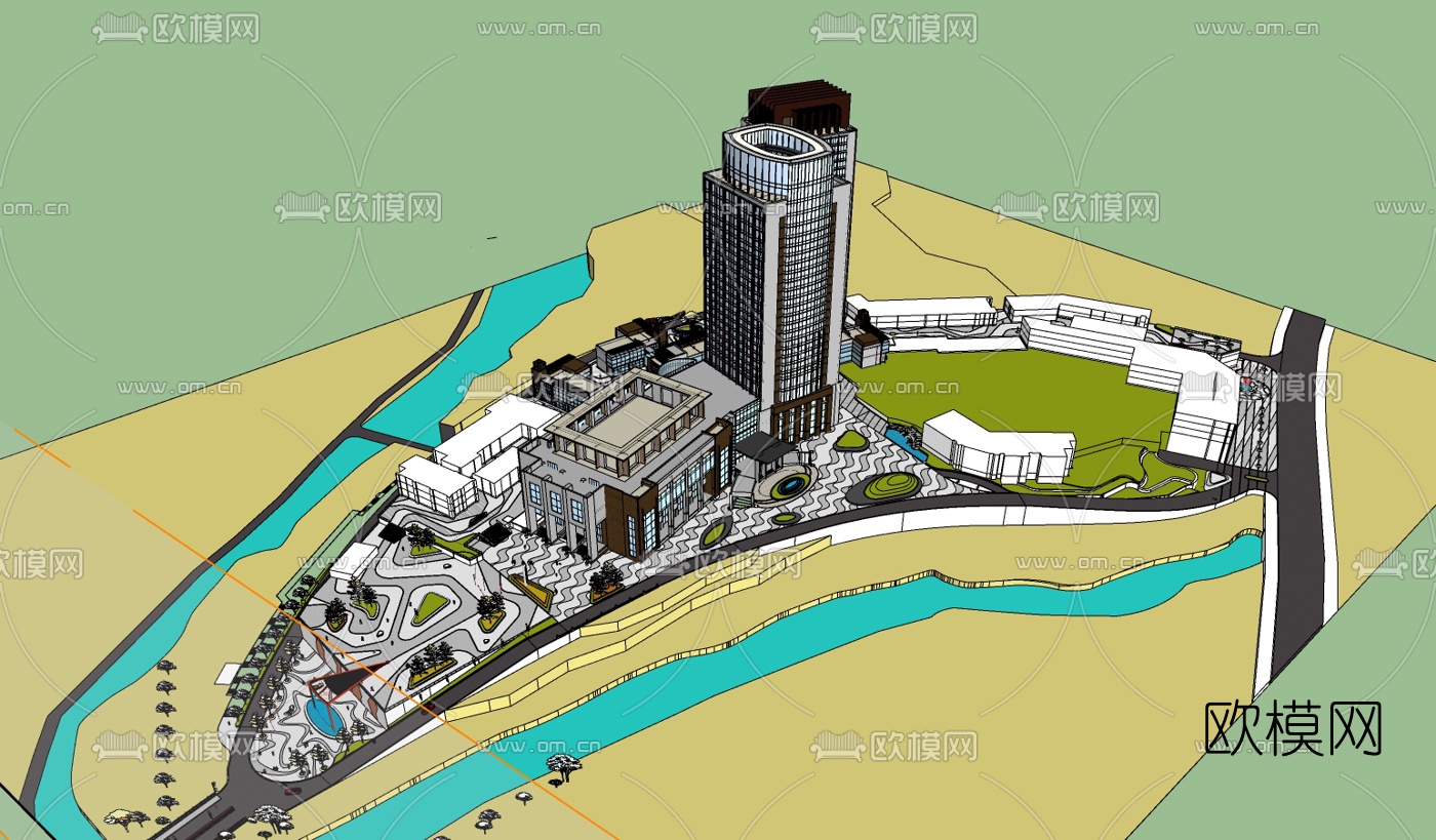 现代商业广场景观设计su模型下载（渲染图6）