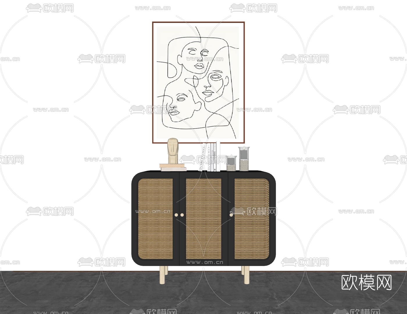 北欧藤编边柜su模型下载（渲染图2）