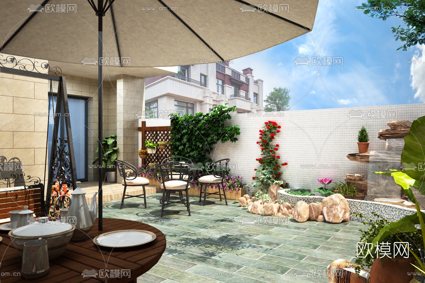 简欧庭院花园3d模型下载（渲染图3）