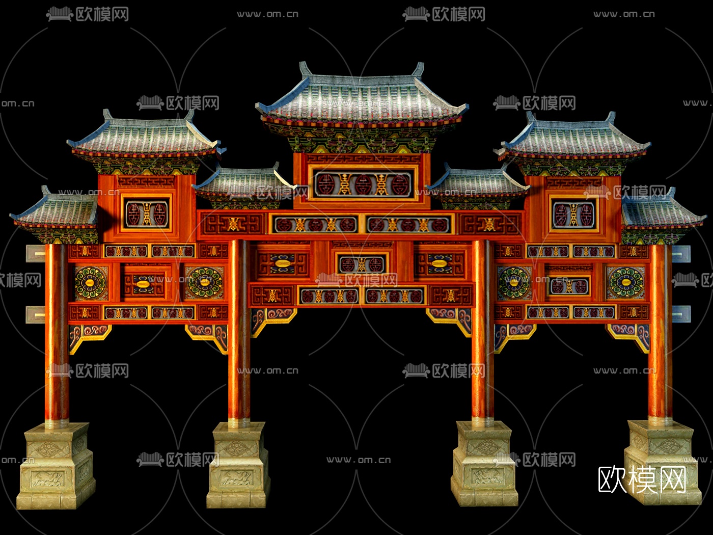 中式门头牌坊3d模型