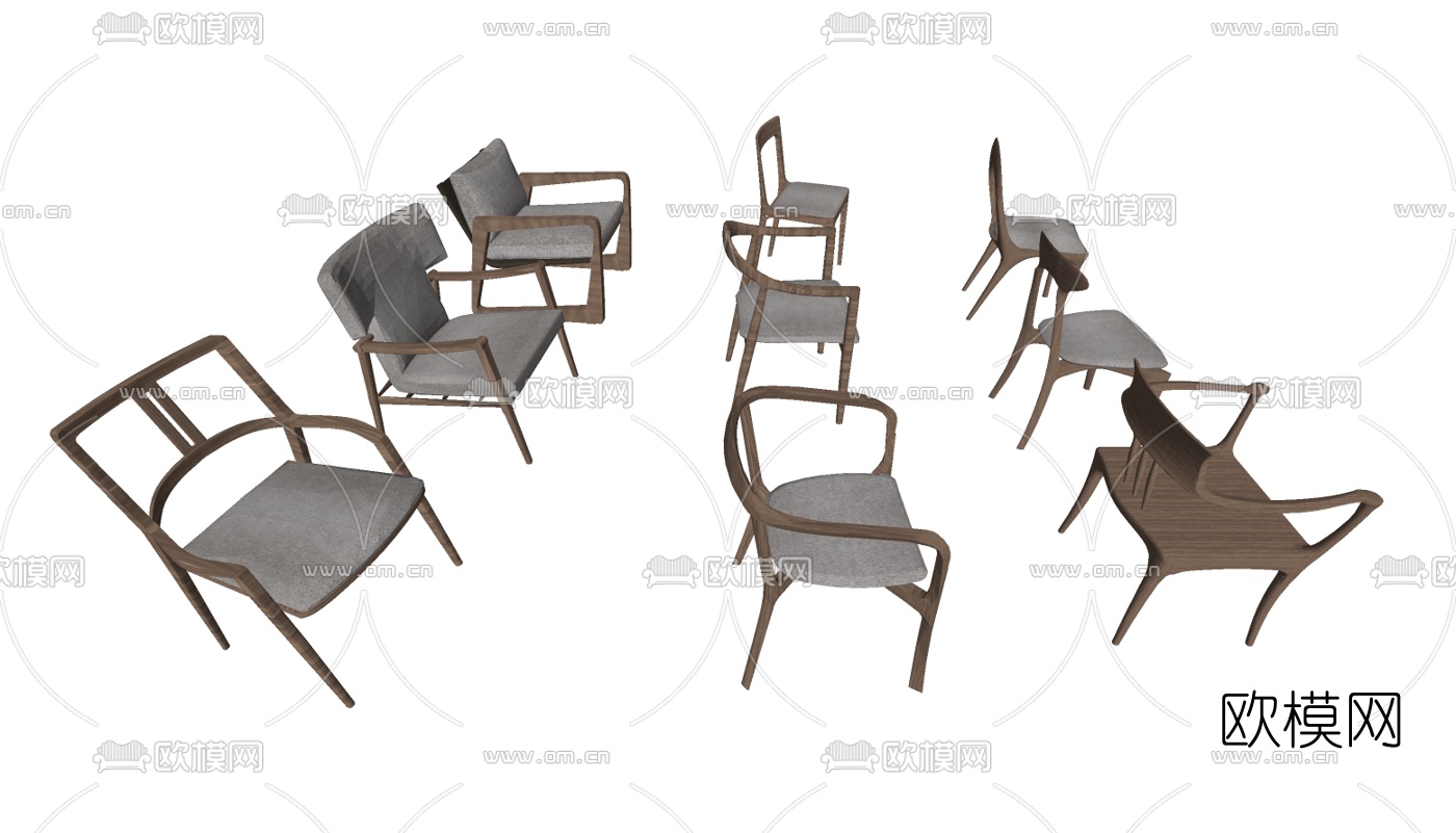新中式实木单椅组合su模型下载（渲染图2）