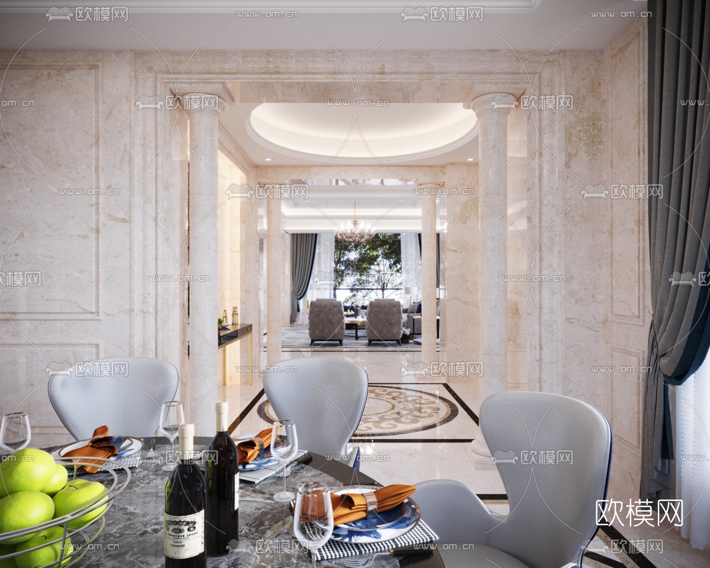 欧式客厅餐厅玄关3d模型
