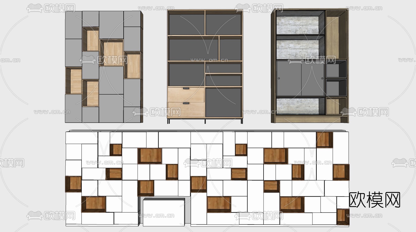 现代书柜装饰柜su模型下载