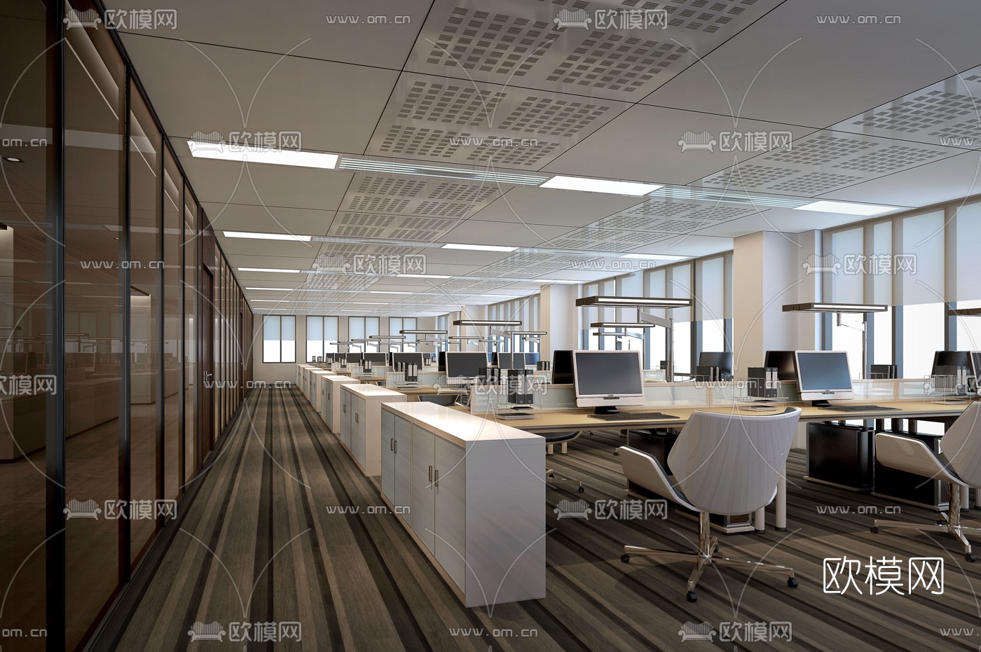 现代敞开式办公室3D模型-免费3dmax模型库-欧模网